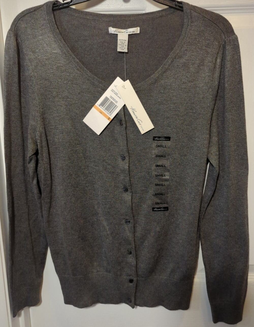 Kenneth Cole button up Long sleeve cardigan charcoal heather size Small NWT